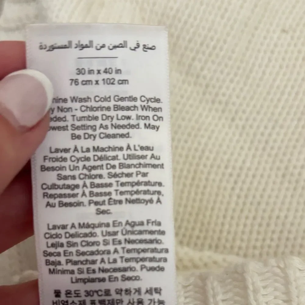 Pottery barn “babe” Cream Knit Blanket with Floral Design